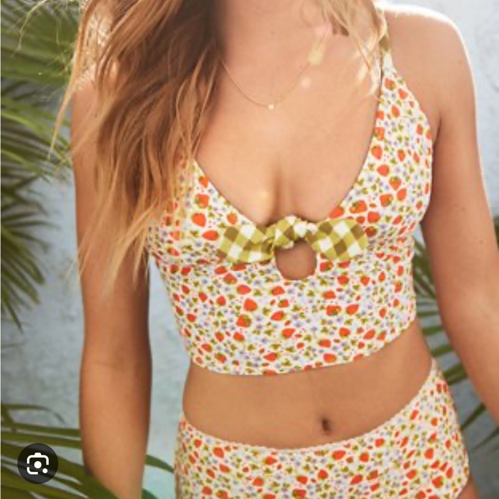 Aerie Strawberry Bow Tie Longline Bikini Set